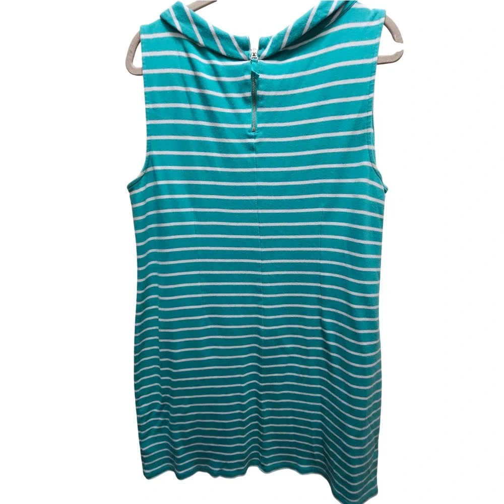 Talbots Women's Striped Sleeveless Dress XL Teal Cowl Neck‎ Cotton Casual Summer